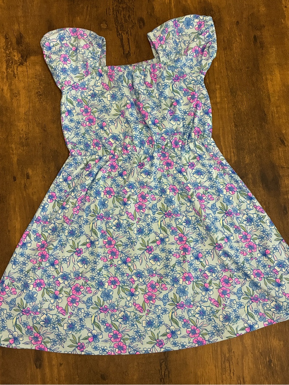 btween Girl’s 4 Pink & Blue Floral Puff-Sleeve Dress